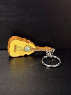 Vintage Puerto Rico Guitar Keychain Souvenir Mini Instrument Key Ring